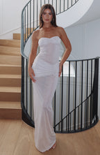 Sheer Grace Strapless Glitter Maxi Dress Champagne