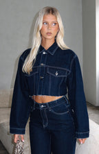 Something To Prove Cropped Denim Jacket Dark Indigo