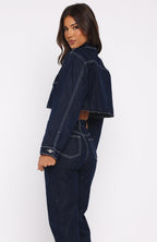 Something To Prove Cropped Denim Jacket Dark Indigo