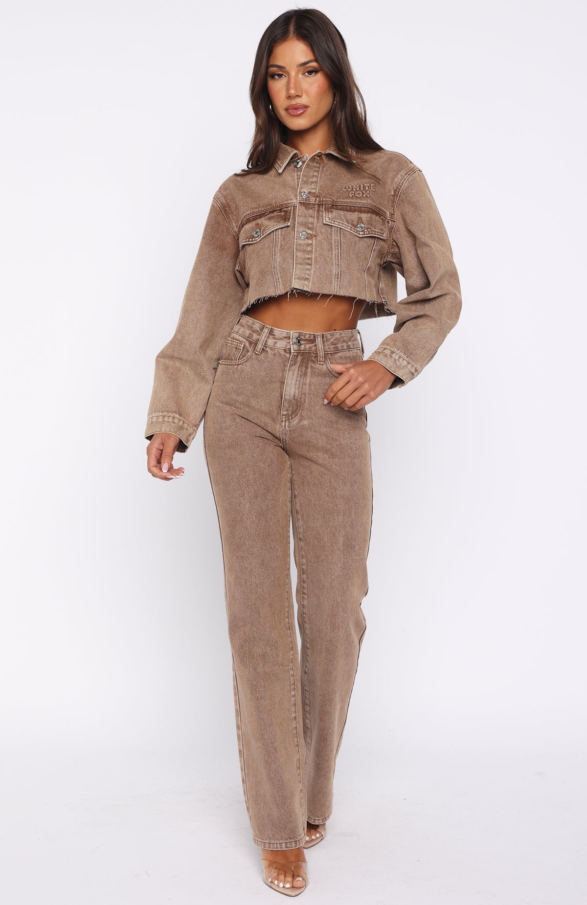 Something To Prove High Rise Straight Leg Jeans Tan Wash