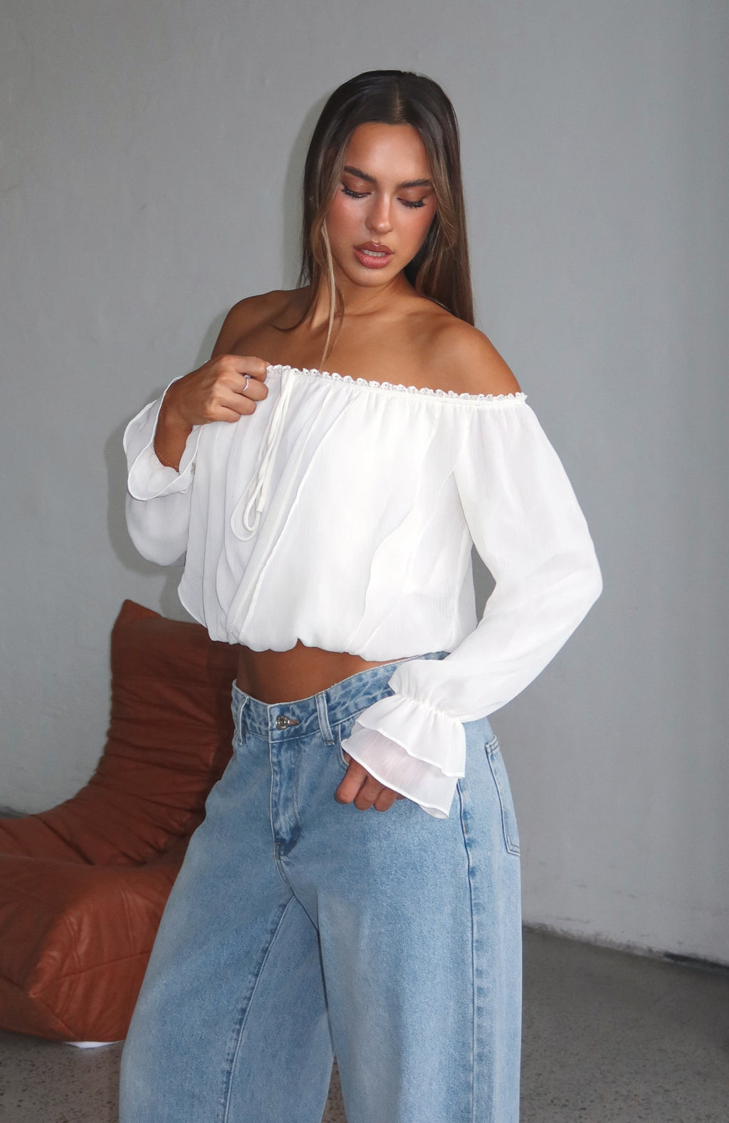 Star Girl Off Shoulder Top White