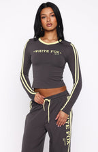 Star Of The Night Long Sleeve V Neck Baby Tee Charcoal