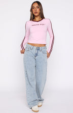 Star Of The Night Long Sleeve V Neck Baby Tee Pink