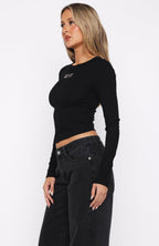 Steal My Heart Long Sleeve Top Black
