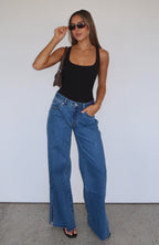Summer Mid Rise Wide Leg Jeans Admiral Blue