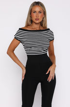 Sweet Dreams Off Shoulder Top Black/White Stripe