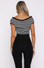 Sweet Dreams Off Shoulder Top Black/White Stripe