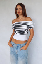 Sweet Dreams Off Shoulder Top White/Black Stripe