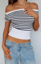 Sweet Dreams Off Shoulder Top White/Black Stripe