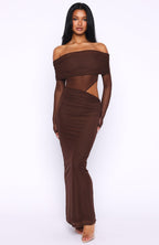 Take Another Look Long Sleeve Maxi Dress Chocolate