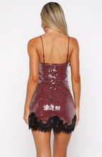 Taking It Easy Sequin Mini Dress Wine