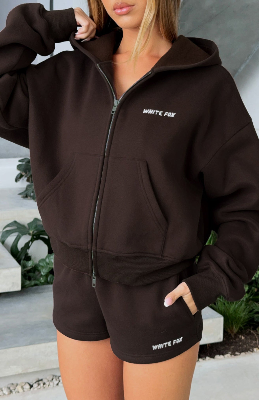 Test Drive Boxy Zip Front Hoodie Chocolate