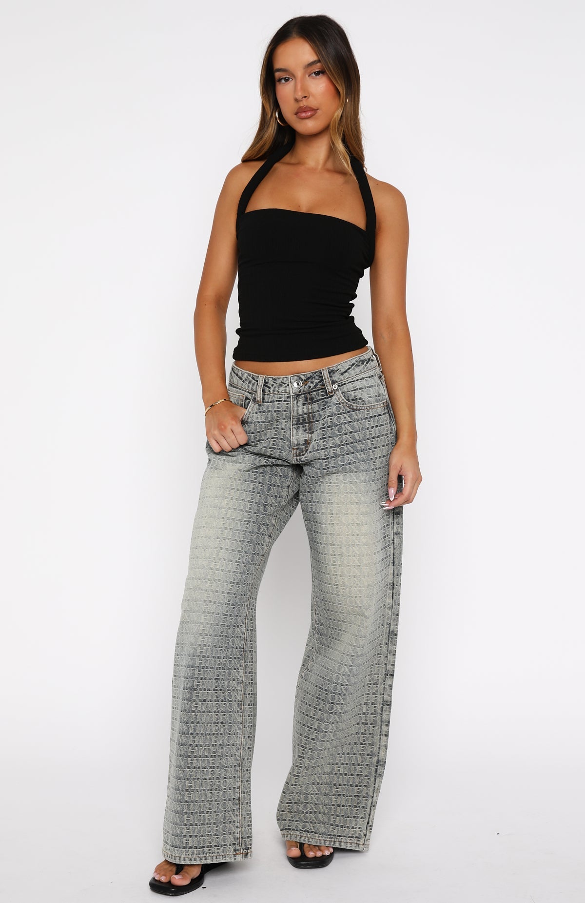 Text Me Low Rise Wide Leg Jeans Sand