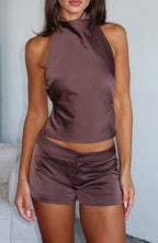 Time Passes Mini Shorts Chocolate