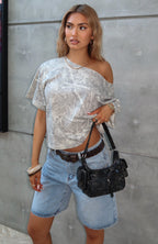 Travel The World Off Shoulder Oversized Tee Light Camo