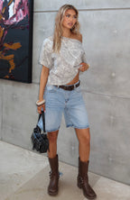 Travel The World Off Shoulder Oversized Tee Light Camo