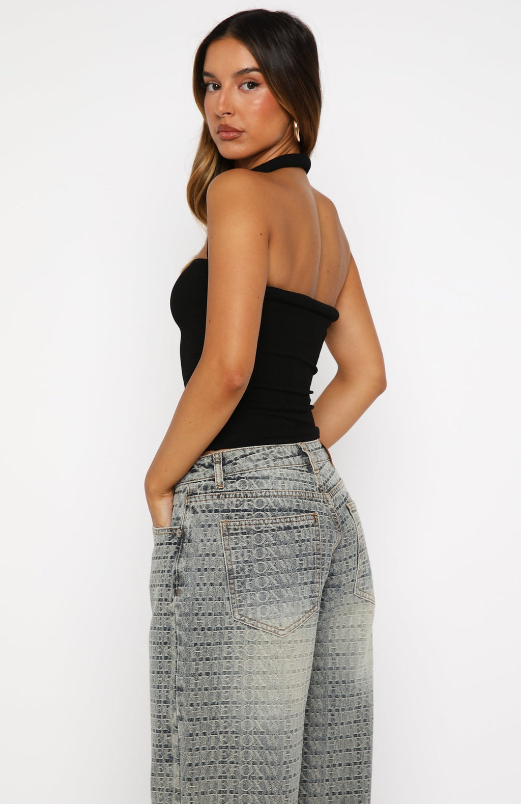 Tropic Dream Halter Top Black