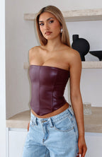 Wipe My Mind Strapless PU Bustier Deep Plum