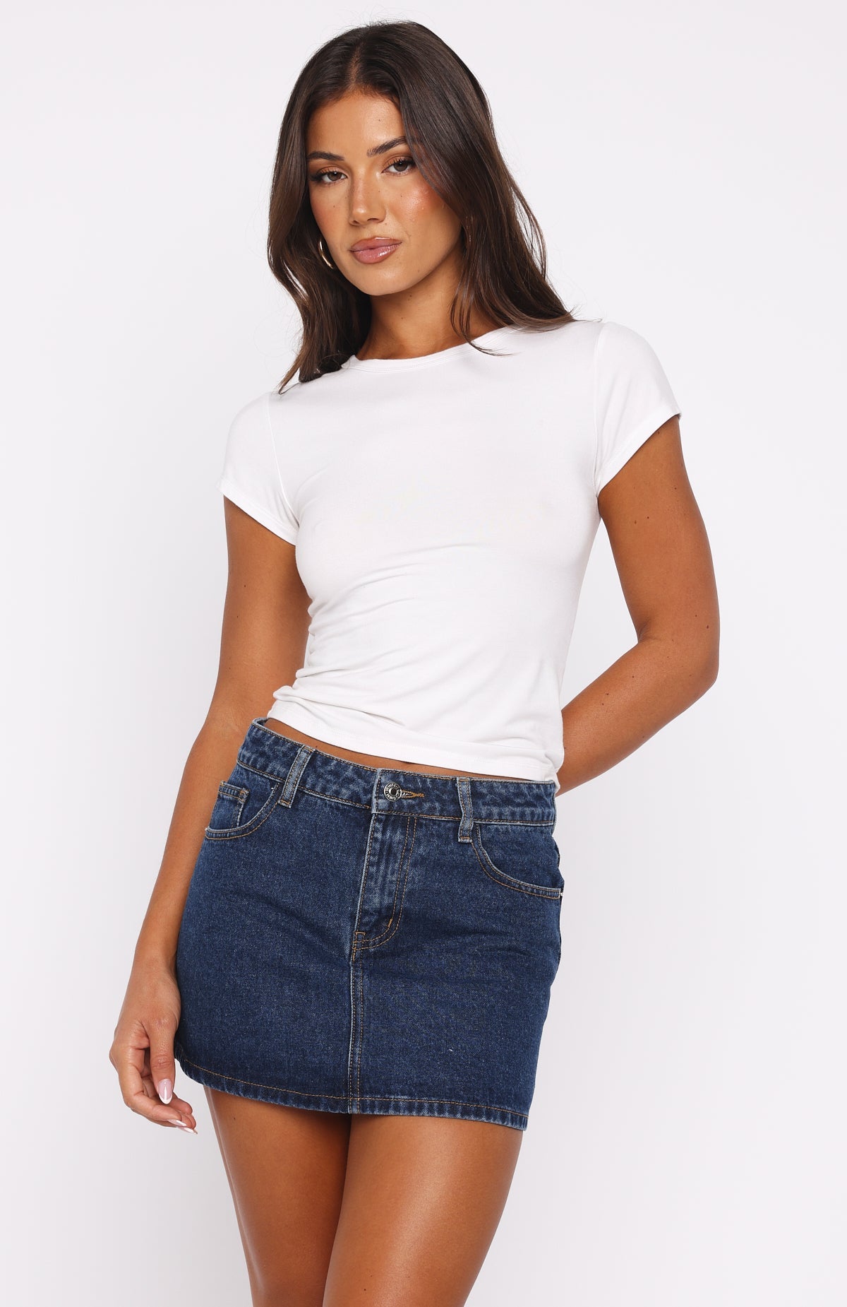 Won't Stop Searching Denim Mini Skirt Dark Blue