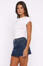 Won't Stop Searching Denim Mini Skirt Dark Blue