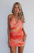 Worth The Picture Halter Mini Dress Sunset Splash