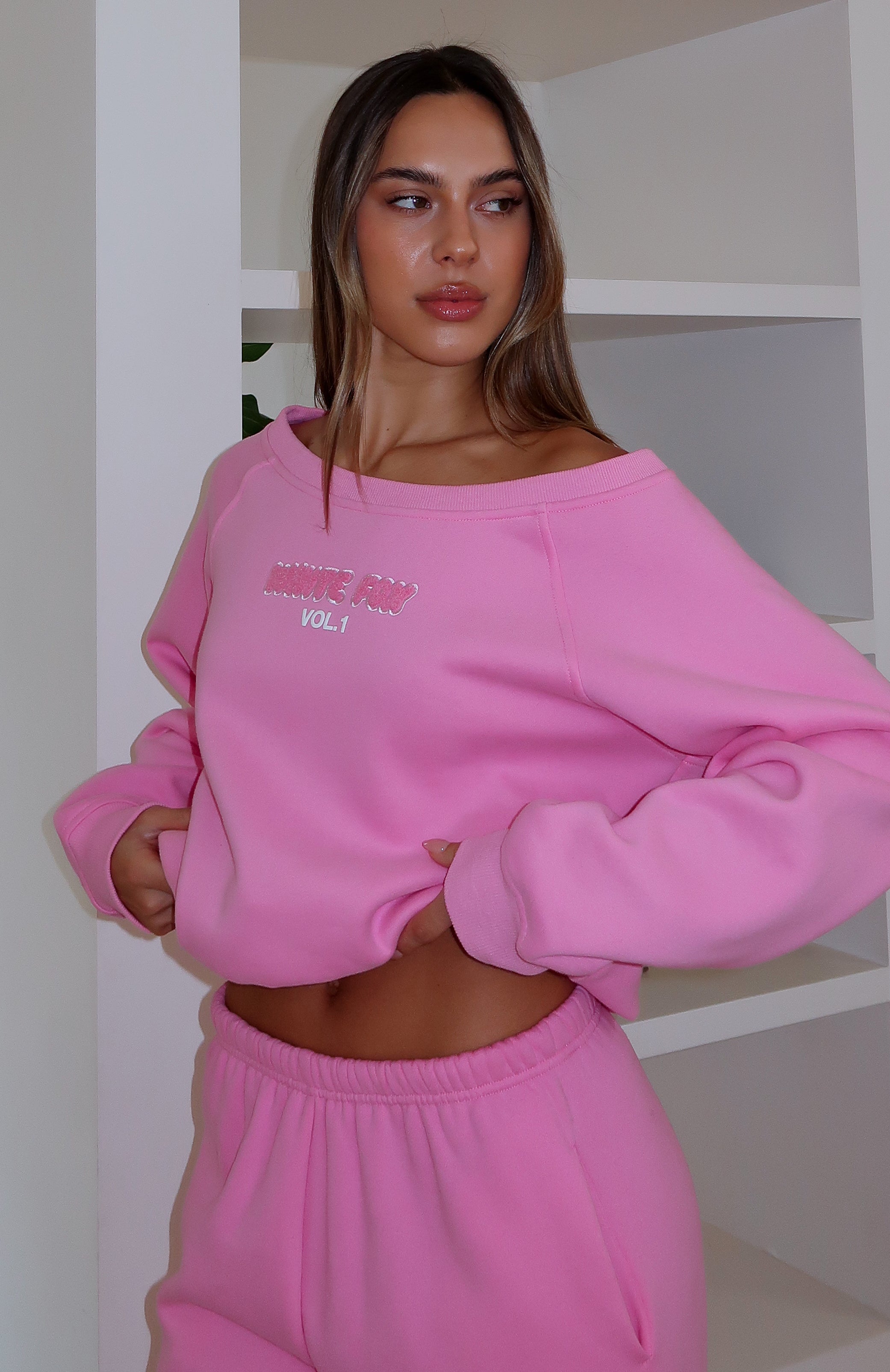 Vol. 1 Off Shoulder Sweater Bubblegum