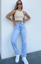 Who's That Girl Straight Leg Denim Jeans Washed Blue