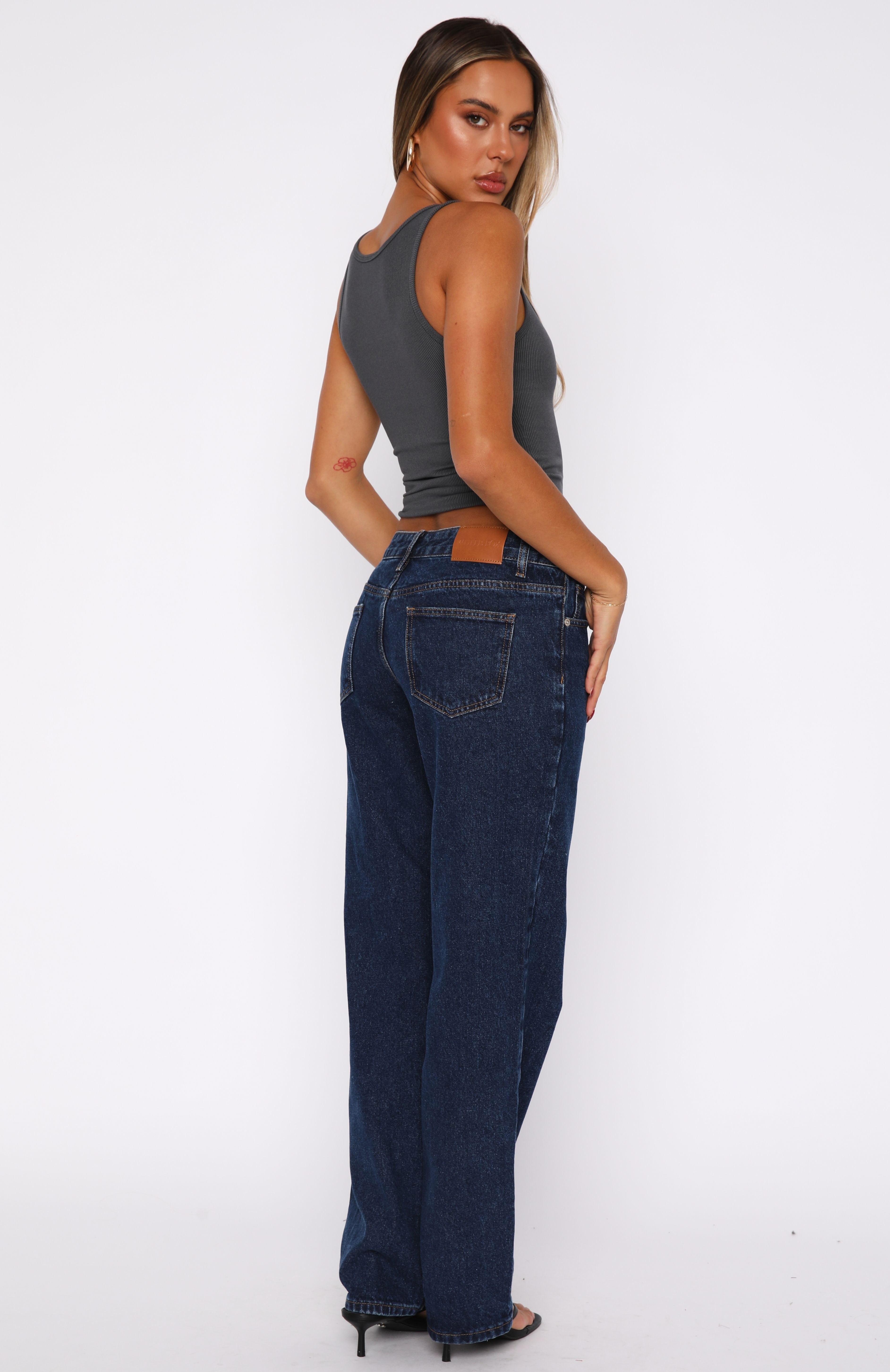 Zara Low Rise Straight Leg Jeans Dark Blue