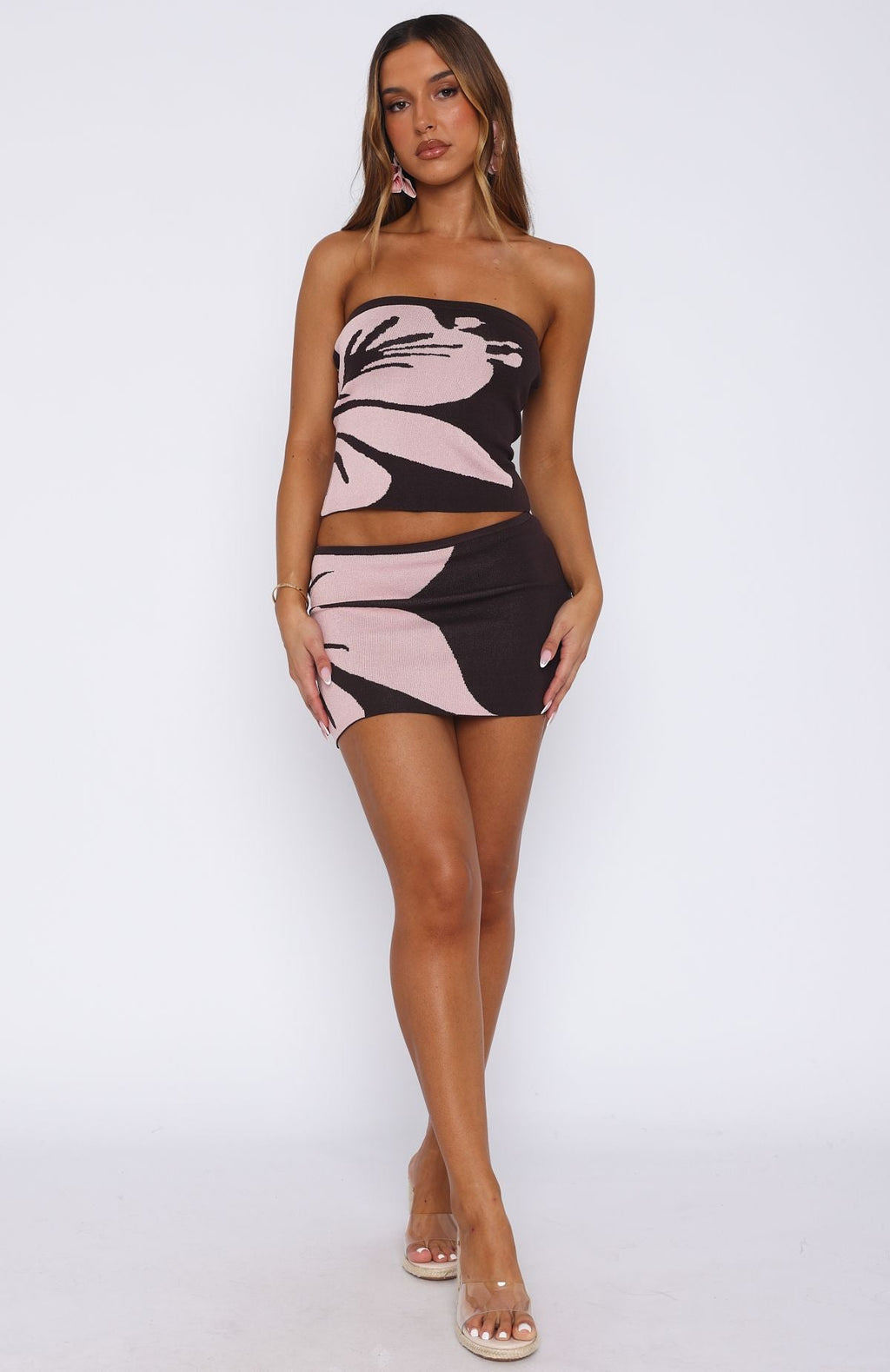 In Bloom Knit Mini Skirt Choc/Blush Floral