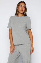 Come A Long Way Soft Lounge Ribbed Tee Grey Marle