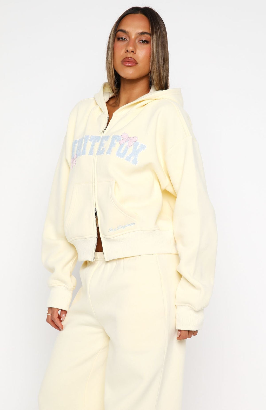 Daydreamers Madeline Boxy Zip Front Hoodie Lemon
