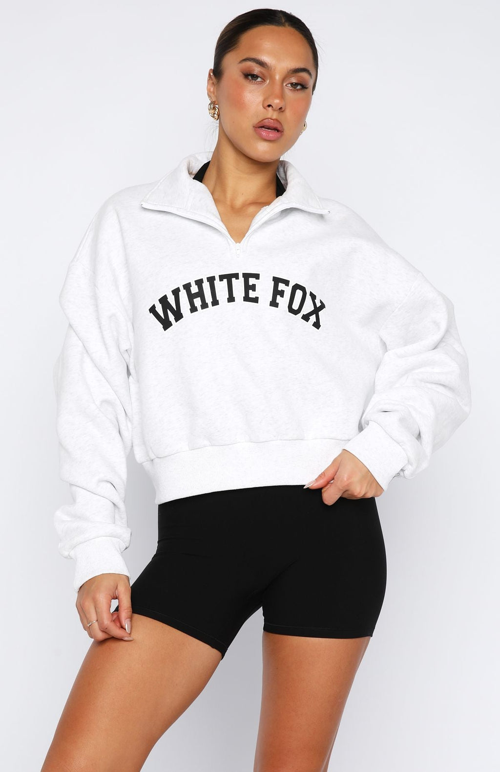 Let The Bells Ring Cropped Quarter Zip Sweater Grey Marle