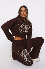 Love You Regardless Cropped Zip Front Hoodie Chocolate