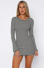 Lost Files Long Sleeve Mini Dress Black/White Stripe
