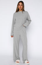 Come A Long Way Soft Lounge Long Sleeve Ribbed Tee Grey Marle