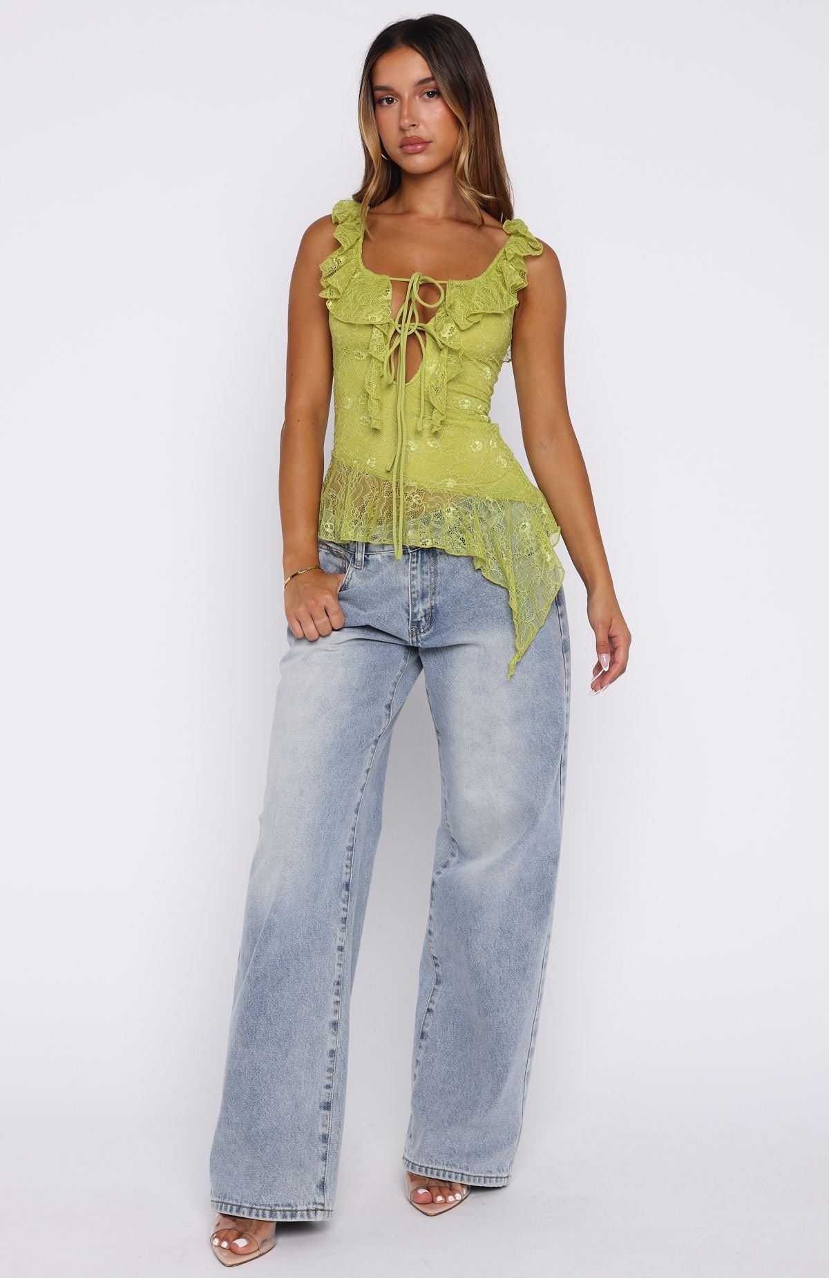 So Iconic Lace Top Chartreuse