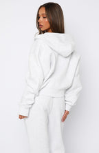 Can't Miss It Boxy Zip Front Hoodie Grey Marle/Rose Gold