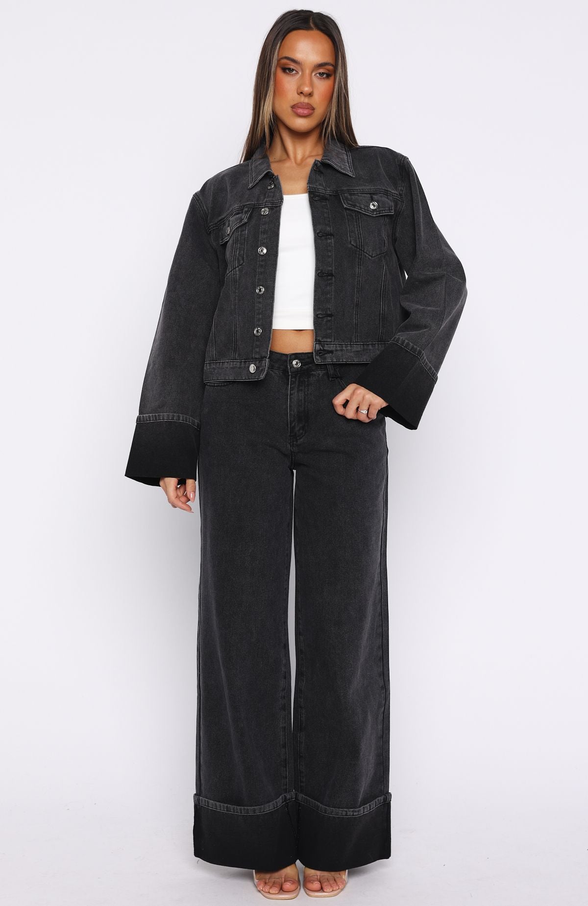Charlotte Mid Rise Wide Leg Jeans Black Acid