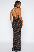 Just For Me Maxi Dress Black/White Polka Dot
