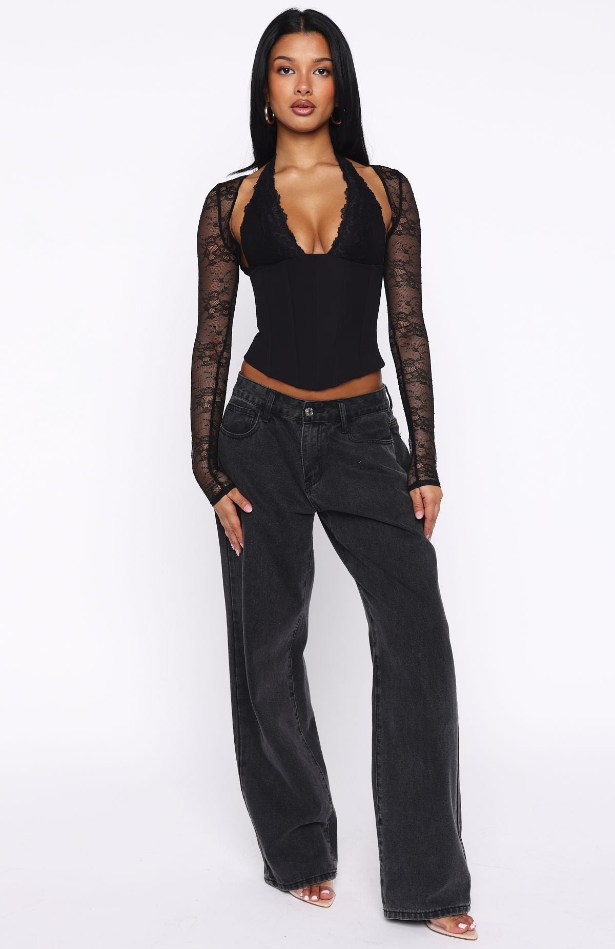 Never Walk Alone Long Sleeve Bustier Black